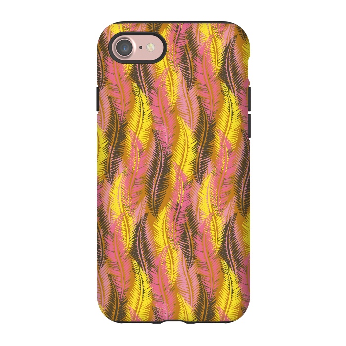 iPhone 7 StrongFit Feather Stripe in Pink and Yellow by Lotti Brown