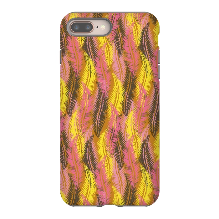 iPhone 7 plus StrongFit Feather Stripe in Pink and Yellow by Lotti Brown