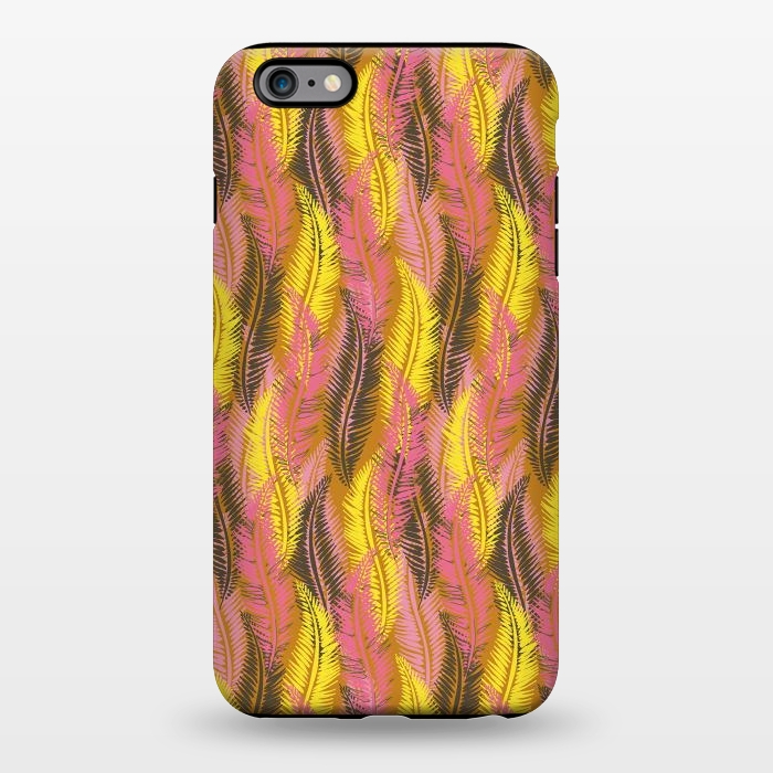 iPhone 6/6s plus StrongFit Feather Stripe in Pink and Yellow by Lotti Brown
