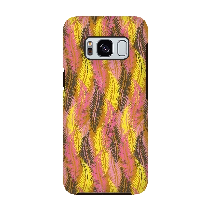 Galaxy S8 StrongFit Feather Stripe in Pink and Yellow by Lotti Brown