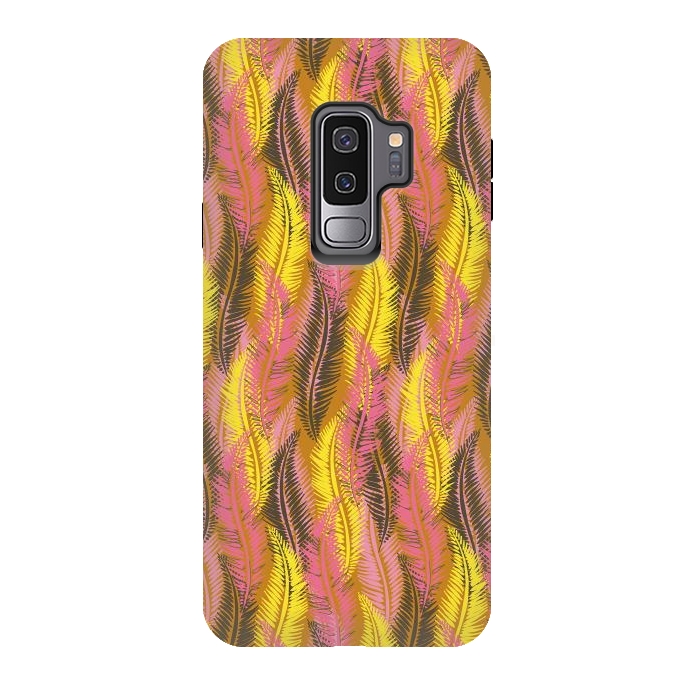 Galaxy S9 plus StrongFit Feather Stripe in Pink and Yellow by Lotti Brown