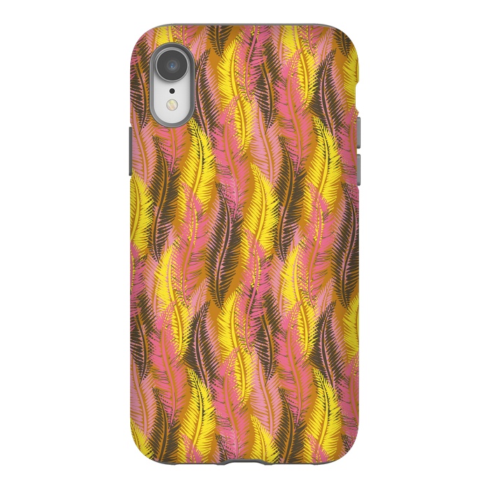iPhone Xr StrongFit Feather Stripe in Pink and Yellow by Lotti Brown