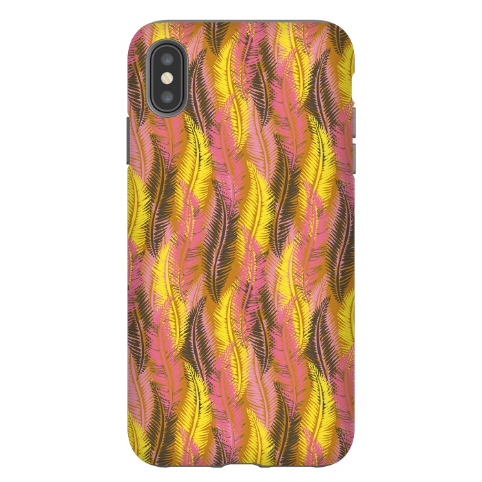 iPhone Xs Max StrongFit Feather Stripe in Pink and Yellow by Lotti Brown