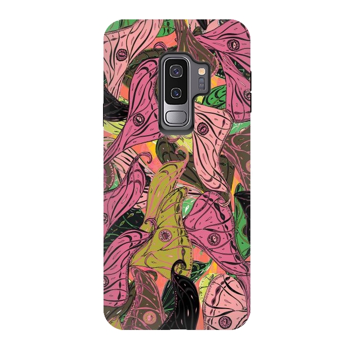 Galaxy S9 plus StrongFit Boho Butterfly Wings in Pink & Green by Lotti Brown