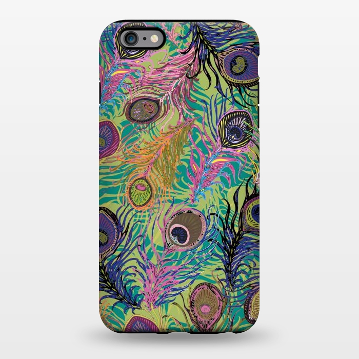 iPhone 6/6s plus StrongFit Peacock Feathers in Lime Green & Pink by Lotti Brown