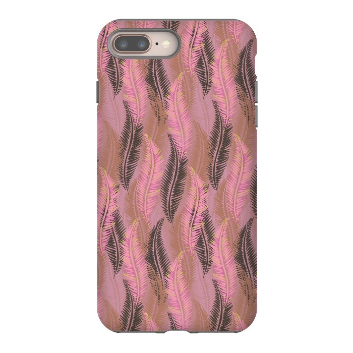 iPhone 7 plus StrongFit Feather Stripe in Coral and Soft Pink by Lotti Brown