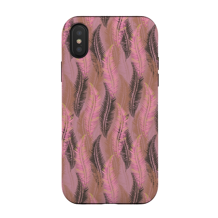 iPhone Xs / X StrongFit Feather Stripe in Coral and Soft Pink by Lotti Brown