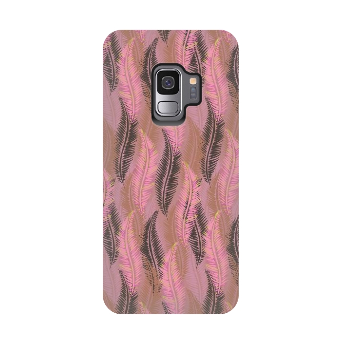 Galaxy S9 StrongFit Feather Stripe in Coral and Soft Pink by Lotti Brown