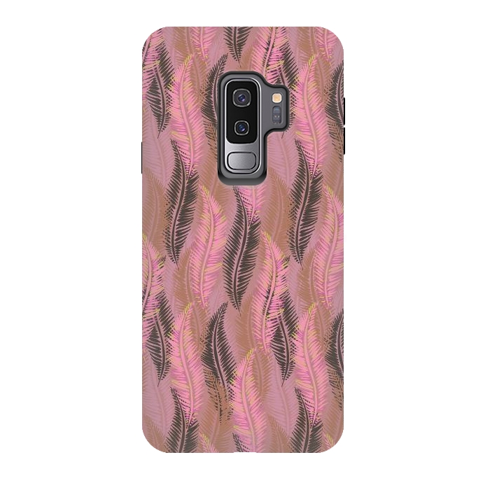 Galaxy S9 plus StrongFit Feather Stripe in Coral and Soft Pink by Lotti Brown