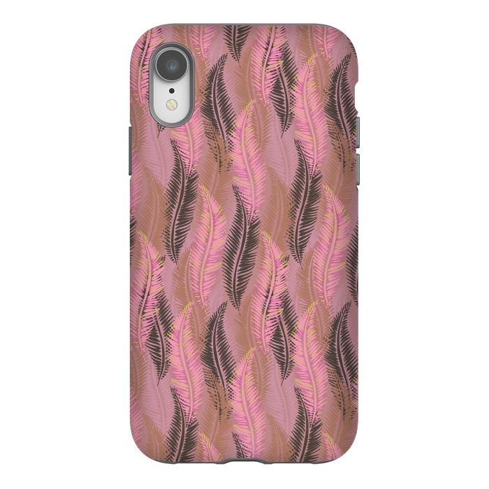 iPhone Xr StrongFit Feather Stripe in Coral and Soft Pink by Lotti Brown