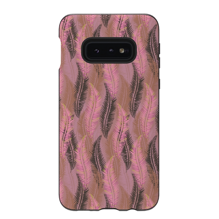 Galaxy S10e StrongFit Feather Stripe in Coral and Soft Pink by Lotti Brown