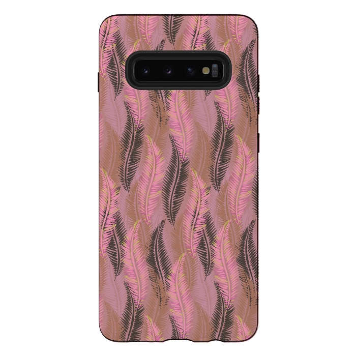 Galaxy S10 plus StrongFit Feather Stripe in Coral and Soft Pink by Lotti Brown