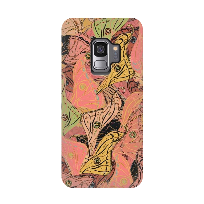 Galaxy S9 StrongFit Boho Butterfly Wings in Coral and Yellow by Lotti Brown