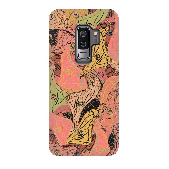 Galaxy S9 plus StrongFit Boho Butterfly Wings in Coral and Yellow by Lotti Brown