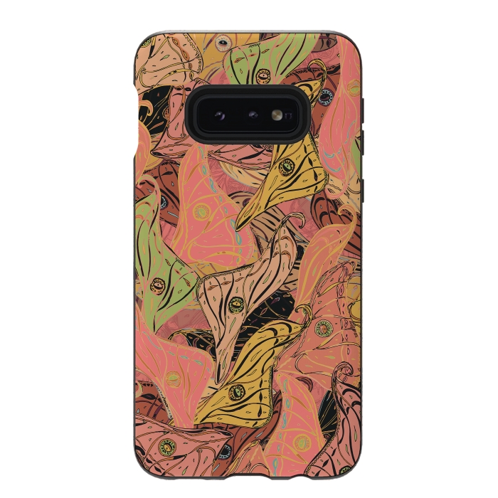 Galaxy S10e StrongFit Boho Butterfly Wings in Coral and Yellow by Lotti Brown