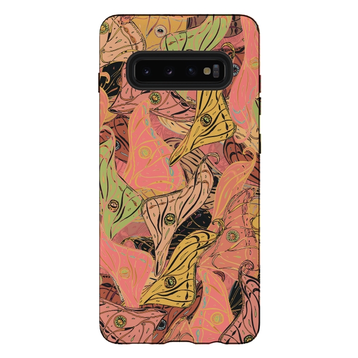 Galaxy S10 plus StrongFit Boho Butterfly Wings in Coral and Yellow by Lotti Brown