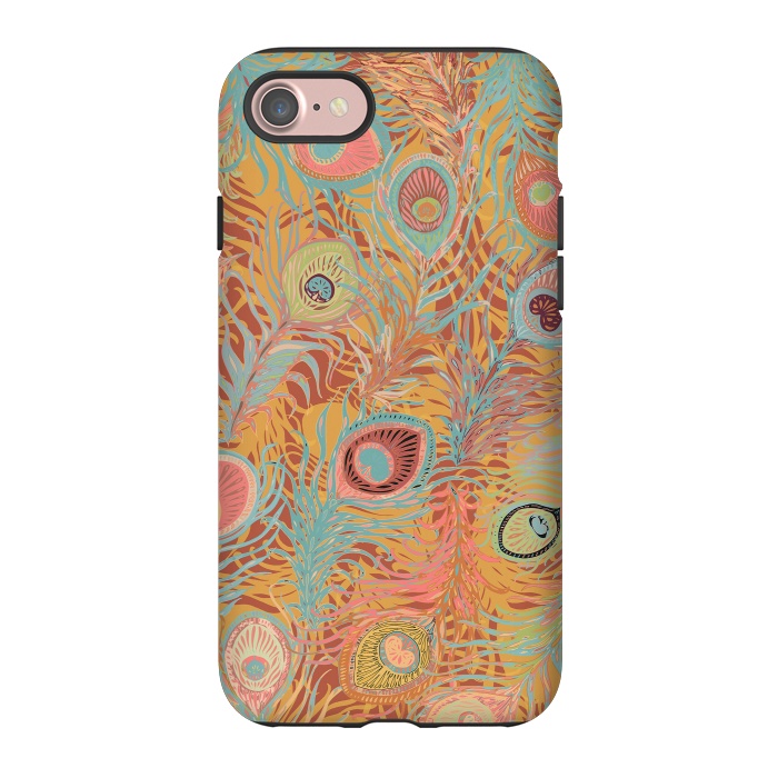 iPhone 7 StrongFit Peacock Feathers - Soft Coral by Lotti Brown