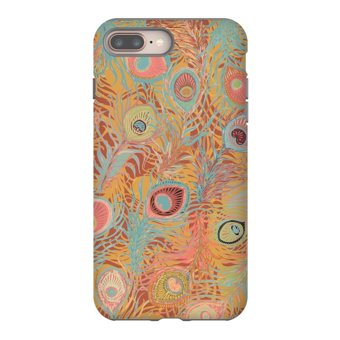 iPhone 7 plus StrongFit Peacock Feathers - Soft Coral by Lotti Brown