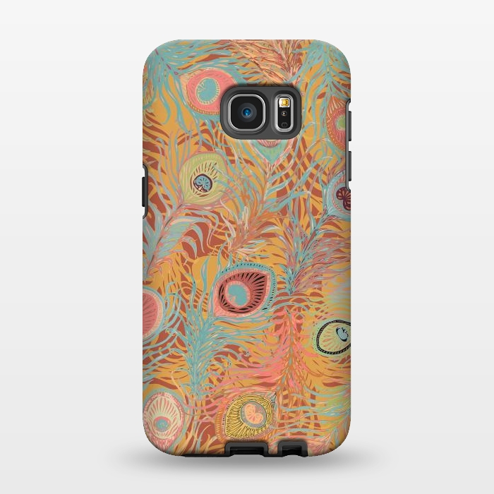 Galaxy S7 EDGE StrongFit Peacock Feathers - Soft Coral by Lotti Brown
