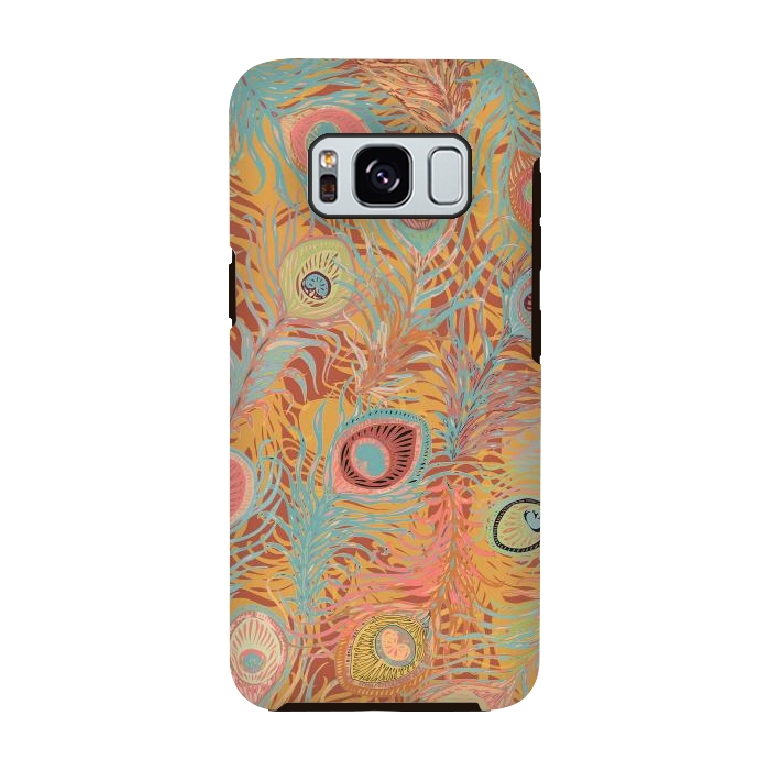 Galaxy S8 StrongFit Peacock Feathers - Soft Coral by Lotti Brown