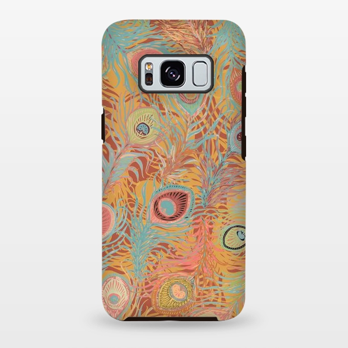Galaxy S8 plus StrongFit Peacock Feathers - Soft Coral by Lotti Brown