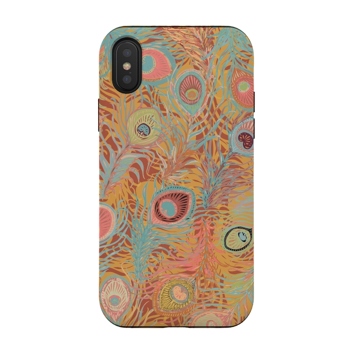 iPhone Xs / X StrongFit Peacock Feathers - Soft Coral by Lotti Brown