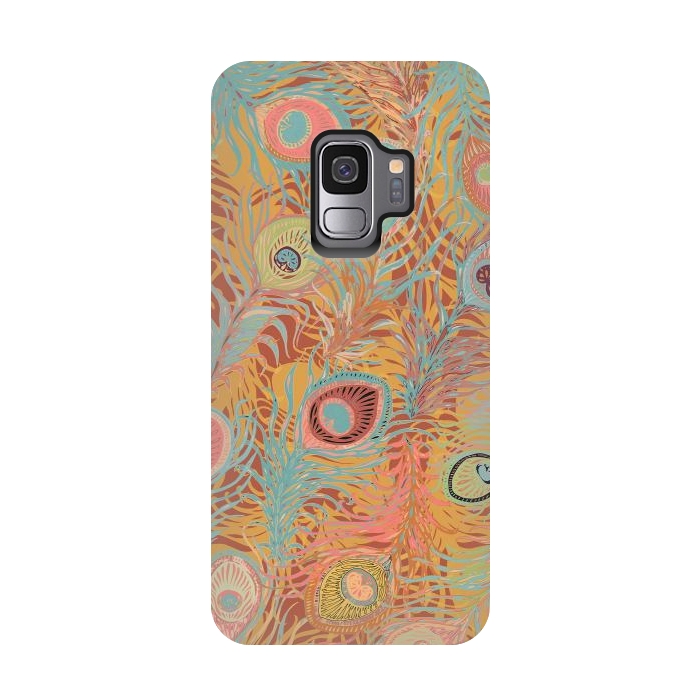 Galaxy S9 StrongFit Peacock Feathers - Soft Coral by Lotti Brown