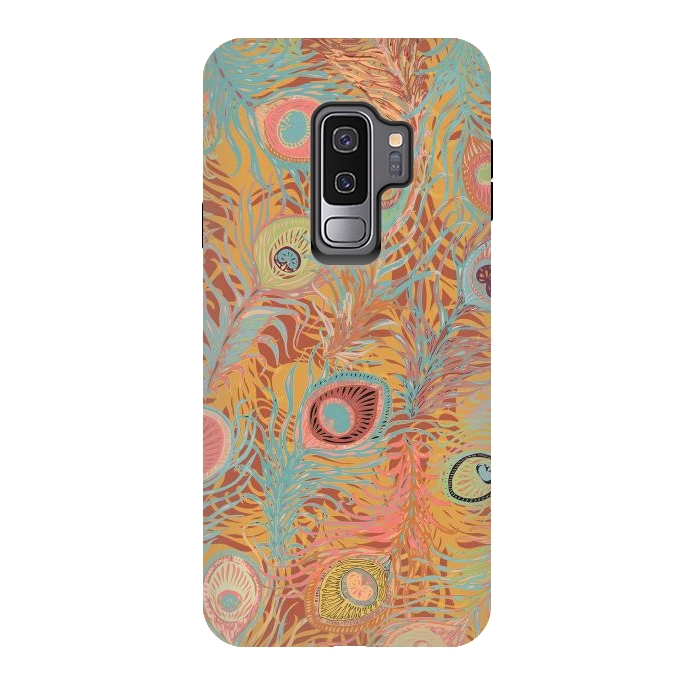 Galaxy S9 plus StrongFit Peacock Feathers - Soft Coral by Lotti Brown