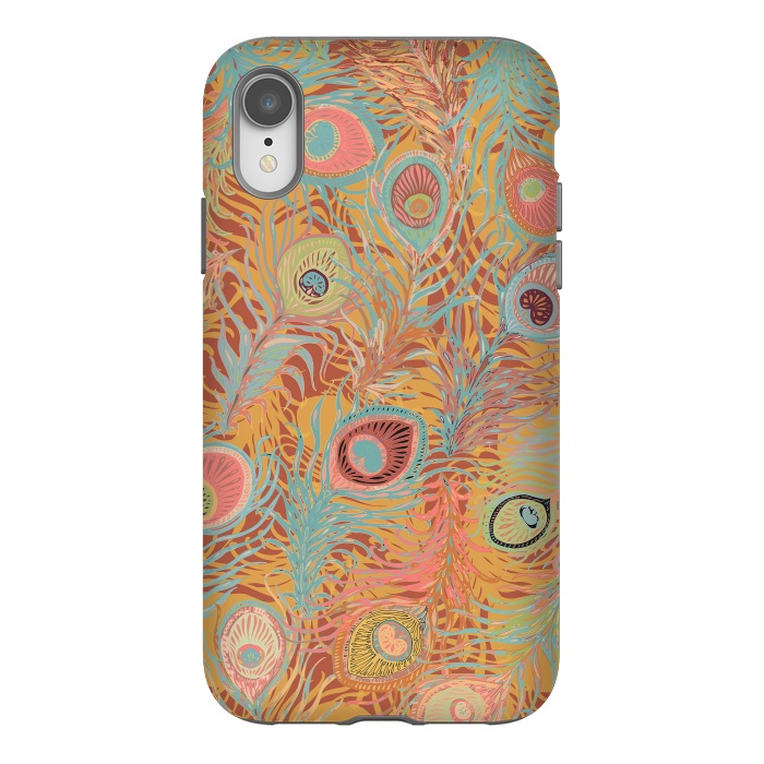 iPhone Xr StrongFit Peacock Feathers - Soft Coral by Lotti Brown