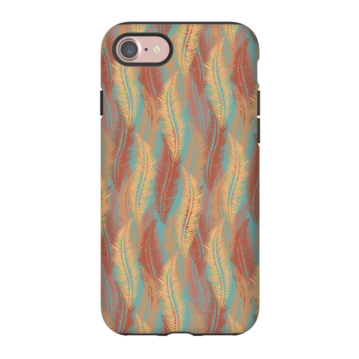 iPhone 7 StrongFit Feather Stripe - Coral & Turquoise by Lotti Brown