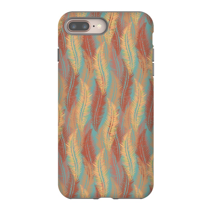 iPhone 7 plus StrongFit Feather Stripe - Coral & Turquoise by Lotti Brown