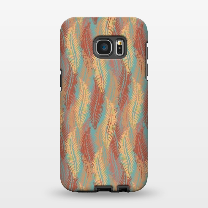 Galaxy S7 EDGE StrongFit Feather Stripe - Coral & Turquoise by Lotti Brown