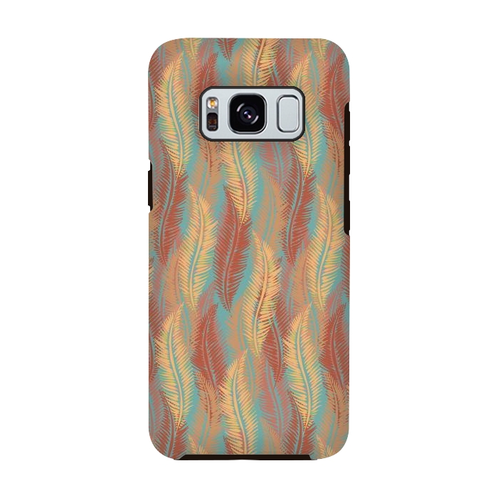 Galaxy S8 StrongFit Feather Stripe - Coral & Turquoise by Lotti Brown