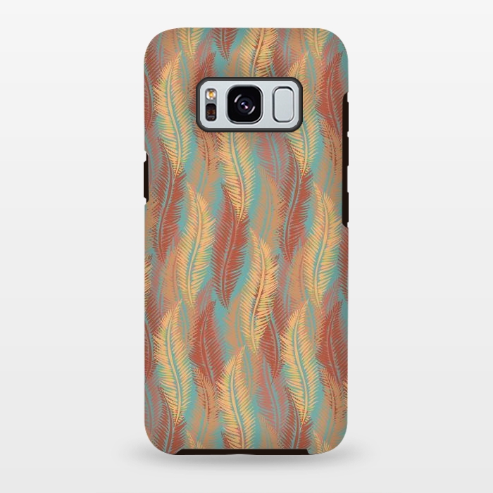 Galaxy S8 plus StrongFit Feather Stripe - Coral & Turquoise by Lotti Brown