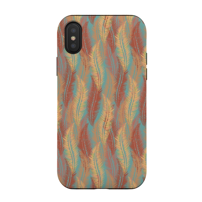 iPhone Xs / X StrongFit Feather Stripe - Coral & Turquoise by Lotti Brown