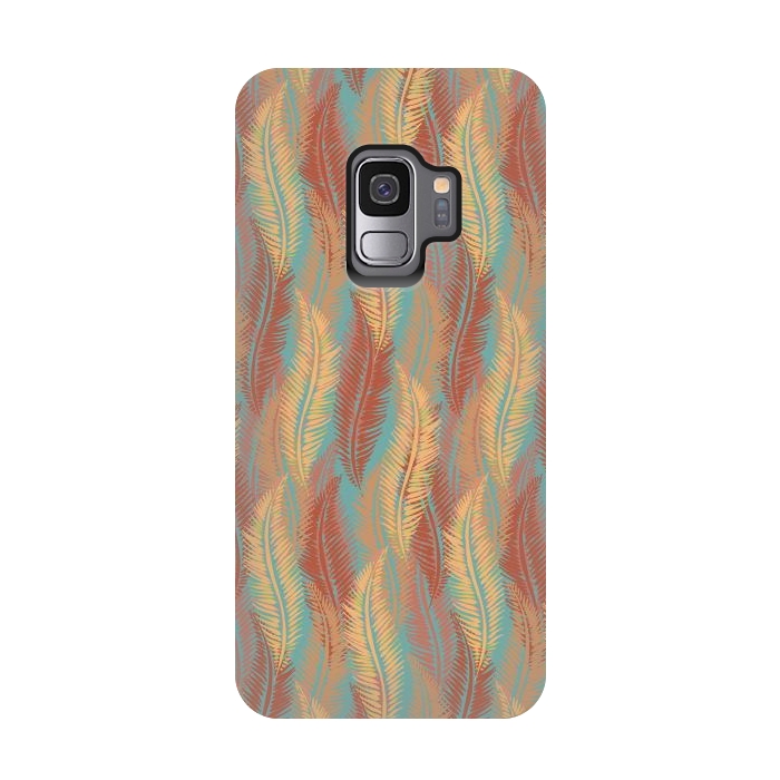 Galaxy S9 StrongFit Feather Stripe - Coral & Turquoise by Lotti Brown