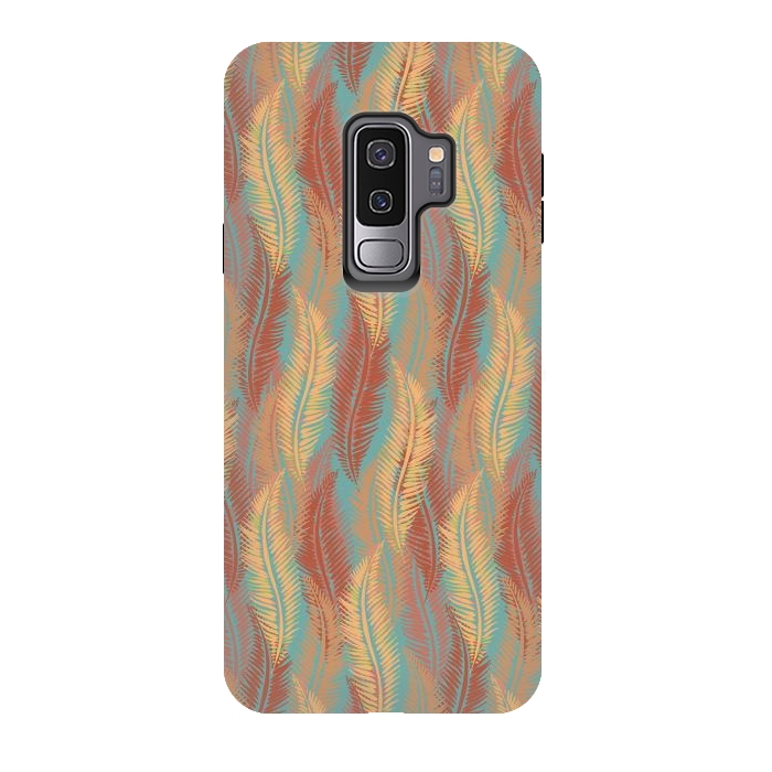 Galaxy S9 plus StrongFit Feather Stripe - Coral & Turquoise by Lotti Brown