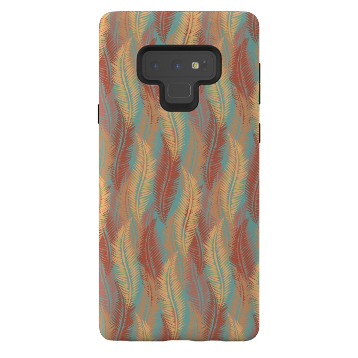 Galaxy Note 9 StrongFit Feather Stripe - Coral & Turquoise by Lotti Brown