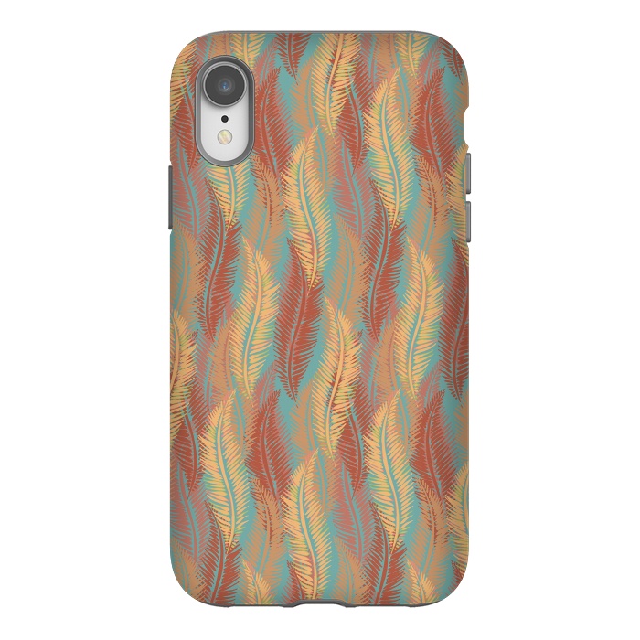 iPhone Xr StrongFit Feather Stripe - Coral & Turquoise by Lotti Brown