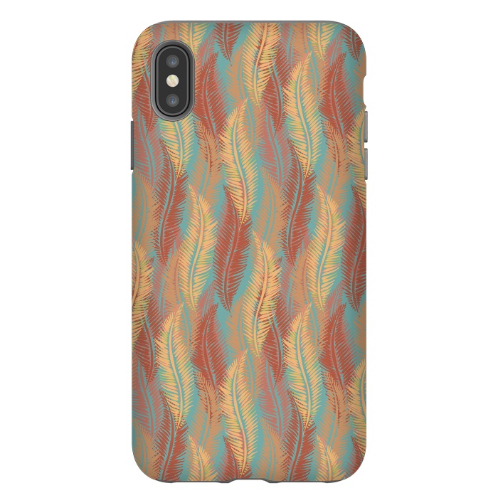 iPhone Xs Max StrongFit Feather Stripe - Coral & Turquoise by Lotti Brown
