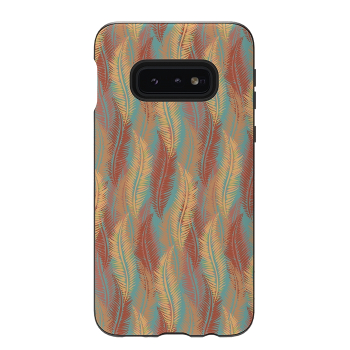 Galaxy S10e StrongFit Feather Stripe - Coral & Turquoise by Lotti Brown