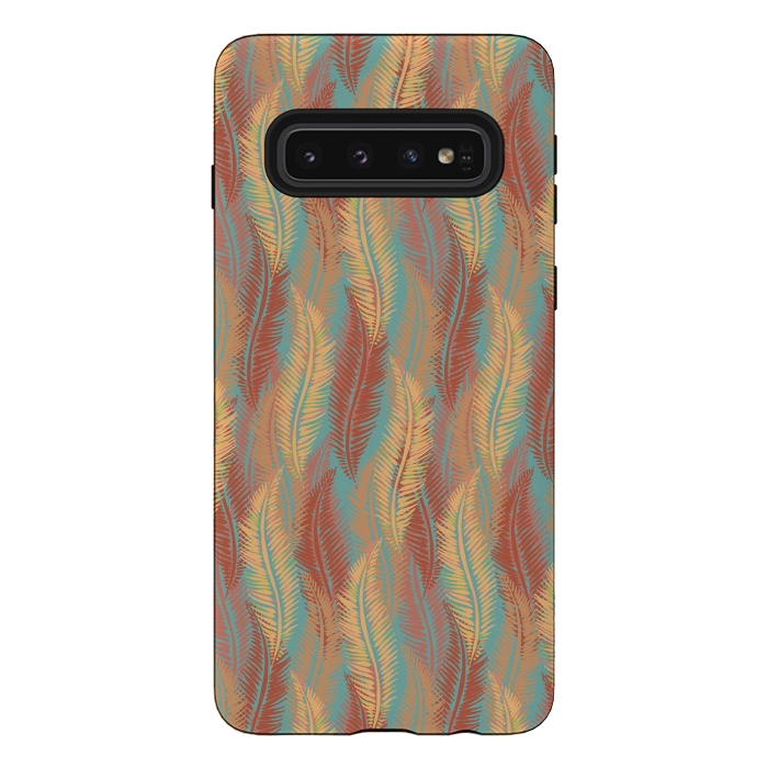 Galaxy S10 StrongFit Feather Stripe - Coral & Turquoise by Lotti Brown