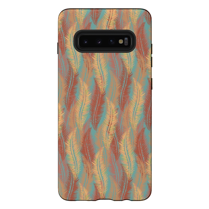 Galaxy S10 plus StrongFit Feather Stripe - Coral & Turquoise by Lotti Brown