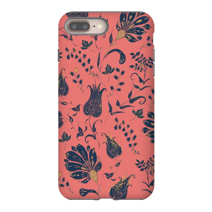 iPhone 7 plus StrongFit Paradise Florals - Coral & Blue by Lotti Brown