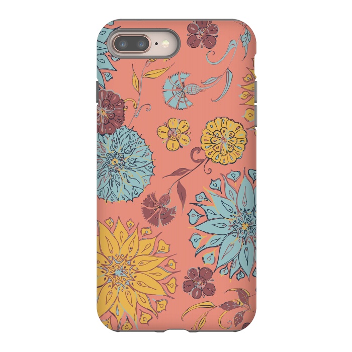 iPhone 7 plus StrongFit Multi-Floral - Coral, Yellow & Blue by Lotti Brown