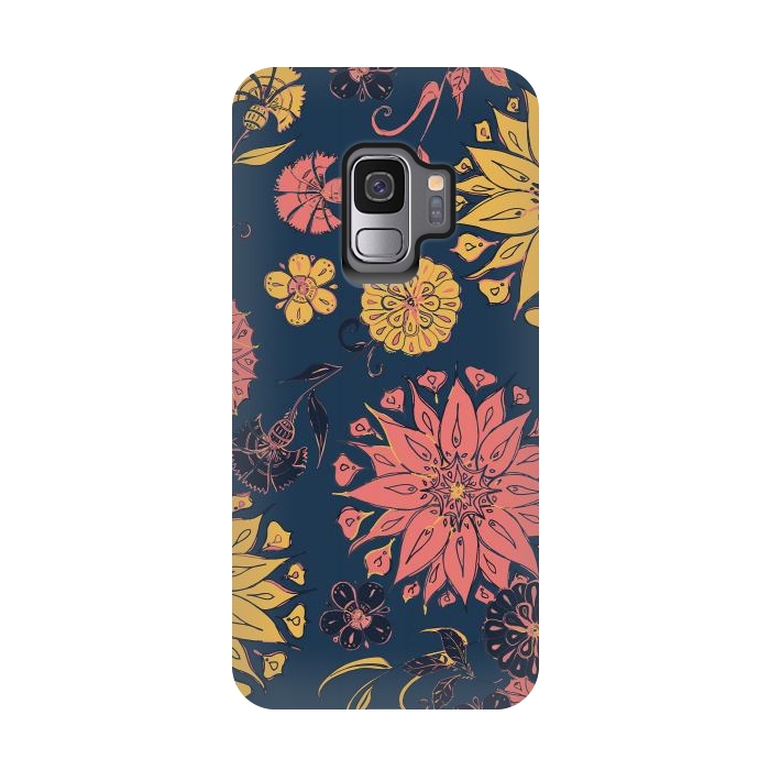 Galaxy S9 StrongFit Multi-Florals - Blue, Pink & Yellow by Lotti Brown