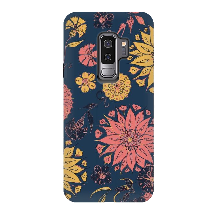 Galaxy S9 plus StrongFit Multi-Florals - Blue, Pink & Yellow by Lotti Brown