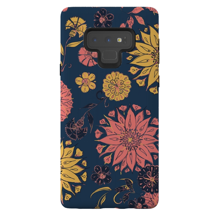 Galaxy Note 9 StrongFit Multi-Florals - Blue, Pink & Yellow by Lotti Brown