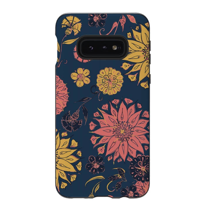 Galaxy S10e StrongFit Multi-Florals - Blue, Pink & Yellow by Lotti Brown
