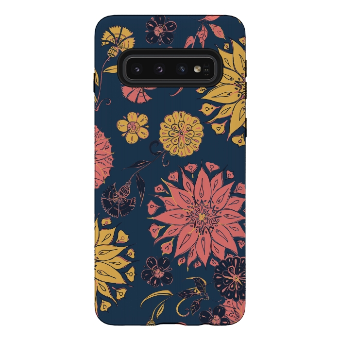 Galaxy S10 StrongFit Multi-Florals - Blue, Pink & Yellow by Lotti Brown